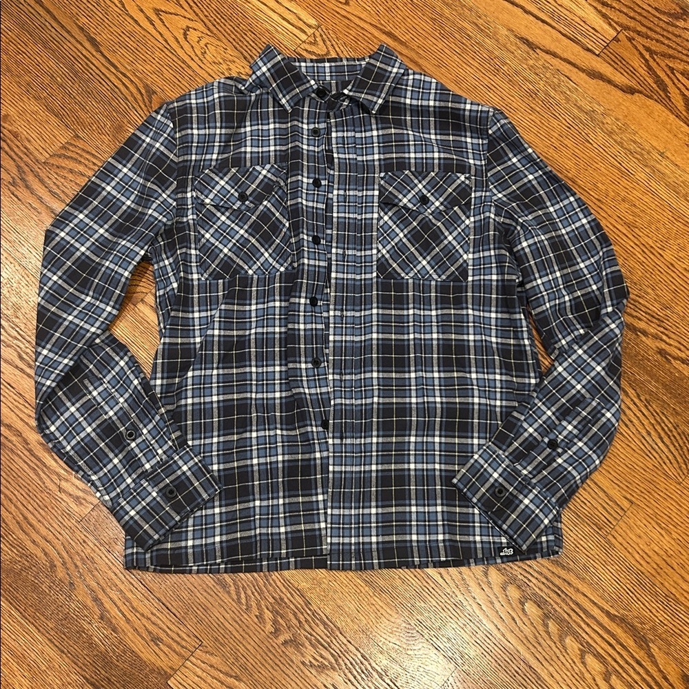 Lost Navy and White Men's Plaid Flannel Shirt, Size Small